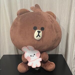 Line friends Brown Bear Plush with Pink Bunny (Cony). Japanese‎ . 16”
